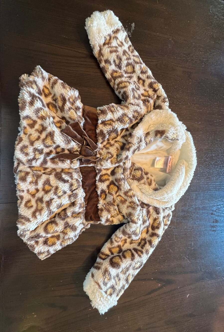 Little Lass Leopard Faux Fur Coat Size 18 Mos